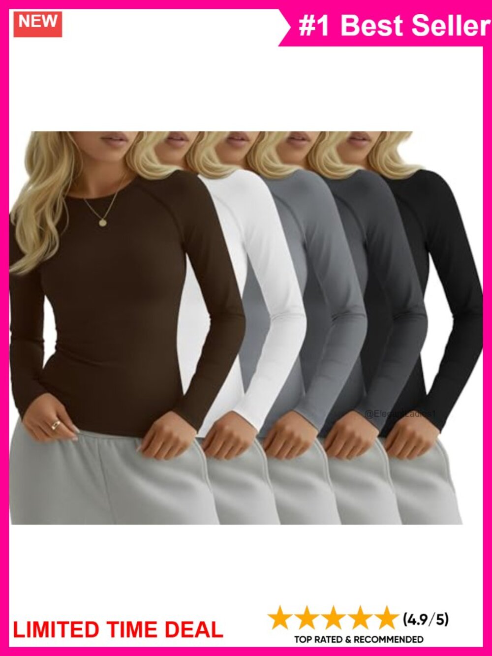 5 Pack Womens Long Sleeve Compression Shirts Slim Fit Crew Neck Workout Tops